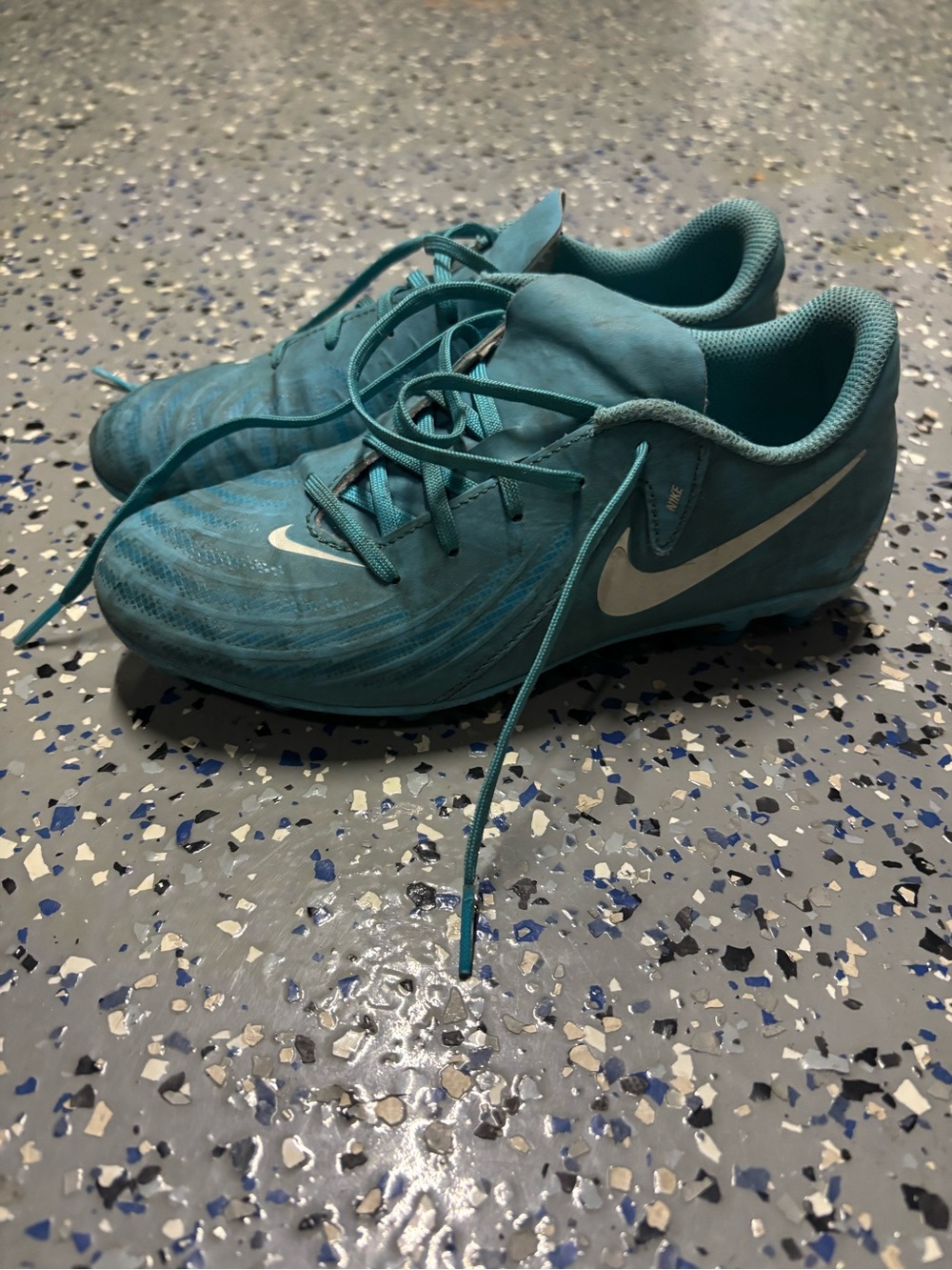 Nike Kids Teal Lace-Up Soccer Sneakers with White Swoosh